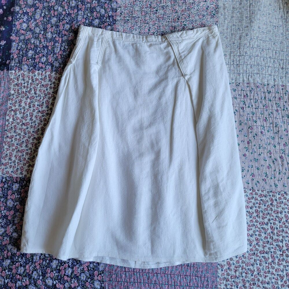 COTELAC Ivory Midi Skirt Size 12 Asymmetrical Pleat Linen Blend Beachy Lagenlook